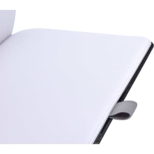 A full colour A5 notebook with a sleek design, featuring blank white pages and a ribbon bookmark.