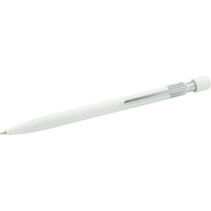 A white metal pen with a silver clip and a rounded end. It features a logo on the body.