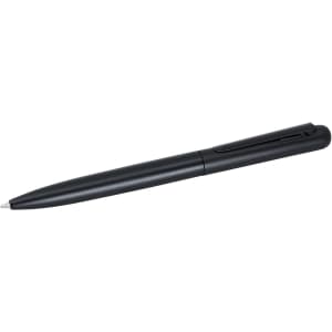 A metal pen in matte black with a sleek design and clip for easy attachment. Features a branding logo.