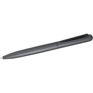 A metal pen in a sleek, dark grey colour with a clip and a smooth finish. It features a logo on the barrel.