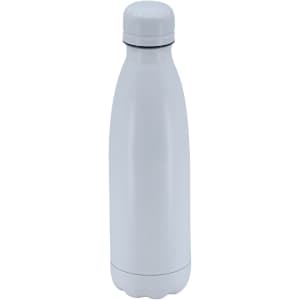 A drink bottle in white, featuring a sleek, modern design and a removable cap. It includes a logo.