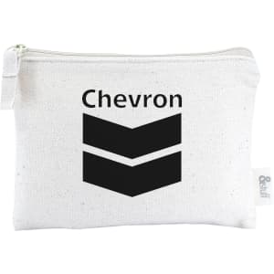 A white pouch featuring a black chevron design and a branding label. Suitable for cards and keys.