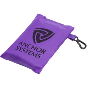 A purple pouch with a clip, featuring a logo on the front. Ideal for compact storage and portability.