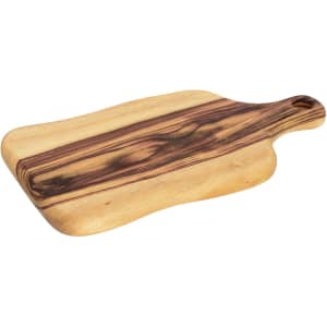 A medium serving board made of wood with a natural finish, featuring dark and light striped patterns.
