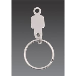 A silver keyring featuring a figure-shaped attachment, designed as a housekeeper keyring. It has a single metal ring.