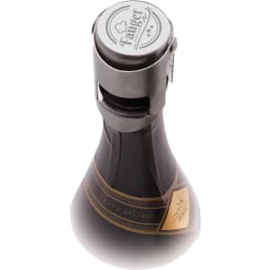 A drink bottle with a silver cap, featuring a sleek black design and a logo on the top.