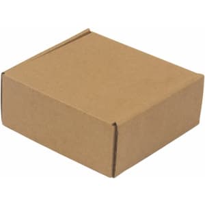 A plain brown cardboard box, square in shape, without any branding or visible contents.