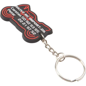 A black and red motorcycle-shaped keyring with a metal chain and a keyring attachment.