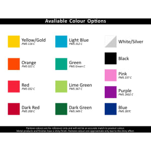 A selection of colour options for silicon wristbands, including yellow, orange, green, red, pink, and purple.