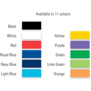 A colour chart displaying options for an emergency travel bag, including black, white, red, blue, yellow, and more.