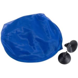 A blue sunshade with two black suction cups, designed for outdoor use.