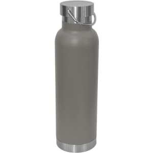 A drink bottle in a sleek, matte grey finish with a stainless steel lid and bottom, featuring a carry lid.