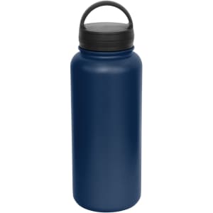 A drink bottle with a vacuum carry lid, featuring a matte navy blue finish and a black lid.