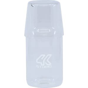 A glass carafe with a clear finish and a matching tumbler, featuring a logo.