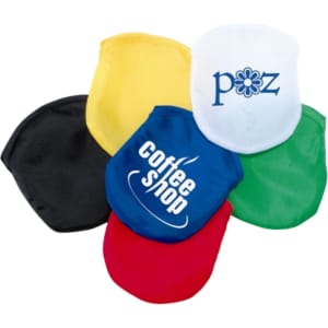 A collection of multi-coloured drink coasters in yellow, black, white, blue, green, and red, featuring various logos.