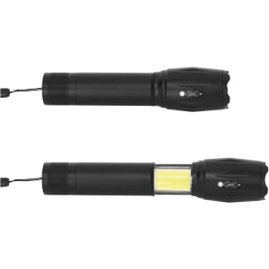 A black Power Beam Torch featuring a detachable light section and a clear panel showcasing the bulb.