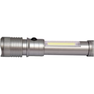 A gunmetal torch showing a sleek design with a side light feature and a small branding logo.