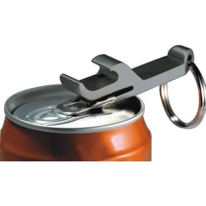 A drink bottle keyring in silver, featuring a bottle opener design and a keyring attachment.