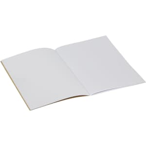A Kraft A5 notebook with blank white pages and a simple brown cover, featuring a logo on the front.