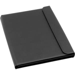 A black A4 portfolio with a flap closure, designed for office and business use.