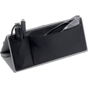 A black A4 portfolio with multiple pockets, ideal for organising office supplies and documents.