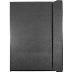 A sleek black A4 portfolio with a secure cover and integrated flap, ideal for organising documents.