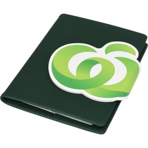 A green A5 portfolio with a logo on the front, designed for office and business use.