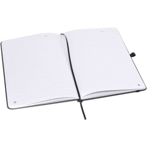 Apex A5 notebook with a black cover, featuring blank lined pages and a ribbon marker.