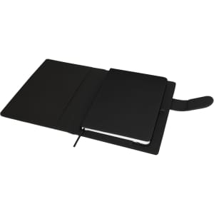 A black Carnival A5 portfolio featuring a notebook and a secure flap closure. It includes a branding logo.