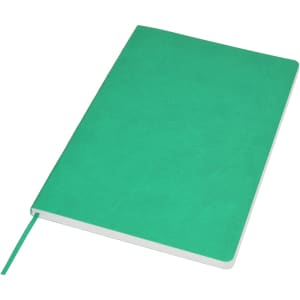 A green A5 notebook with a textured cover and a ribbon marker, featuring an unobtrusive logo.