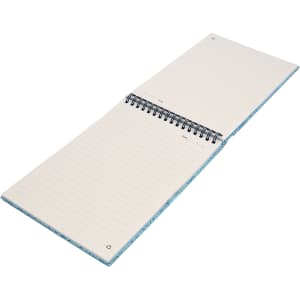 An A5 top-bound notebook with spiral binding, featuring lined pages and a blue cover design.