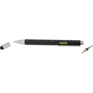 A black and silver DIY stylus pen with a ruler, removable cap, and interchangeable tip.