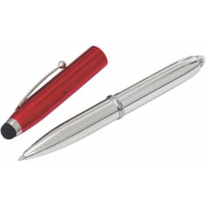 A red and silver economy 3-way stylus pen set, featuring a stylus tip and capped design.