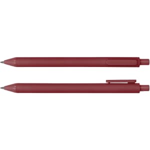 A set of two red ballpoint pens with a smooth finish and clip. Each pen features a tapered design.