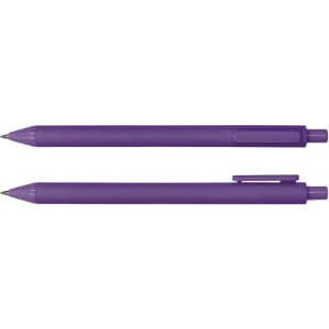 A purple ballpoint pen with a smooth finish, featuring a clip and a retractable tip.