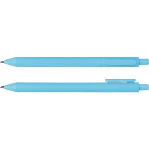 A blue ballpoint pen with a smooth design, featuring a clip for easy attachment. Two pens are displayed.