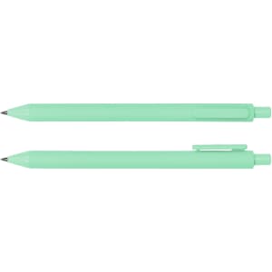 A mint green ballpoint pen with a smooth barrel and a clip, featuring a sleek design.