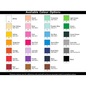 A colour chart featuring various options for the Virgo Ball Point Pen, including shades like white, peach, pink, green, and navy.