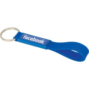 A blue silicone keyring with a dome-indented design and a metal keyring attachment.
