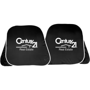 A black sunshade featuring a logo on both sides, suitable for leisure and outdoor use.