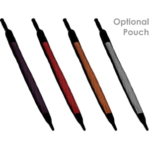 A set of four golf umbrellas in purple, red, orange, and white, each with a black handle and an optional pouch.