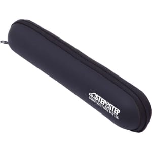 A compact black zippered case with a logo, suitable for storing a travel umbrella.