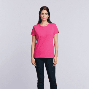 A heavy cotton ladies' t-shirt in vibrant pink, featuring a classic fit and short sleeves.