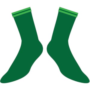 Green socks with contrasting green stripes at the top, featuring a simple design and no visible branding.