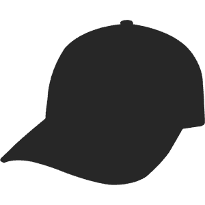 A black cap with a curved brim and visible stitching, featuring a logo on the front.