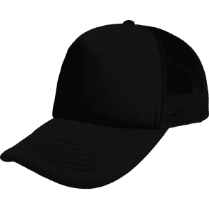A black Foam Trucker Curved Peak cap with a solid front and mesh back, featuring a logo on the side.