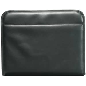 A dark green compendium with a smooth finish and a rear pocket, designed for office and business use.