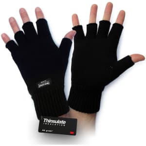 Fingerless gloves in black with ribbed cuffs, featuring a Thinsulate label.