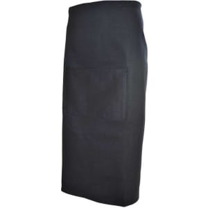 A black waiter's apron featuring a front pocket, designed for workwear use. It has a simple, sleek style.
