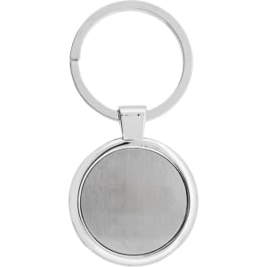 A silver Anello keychain featuring a circular design and a polished metal finish, complete with a circular keyring.